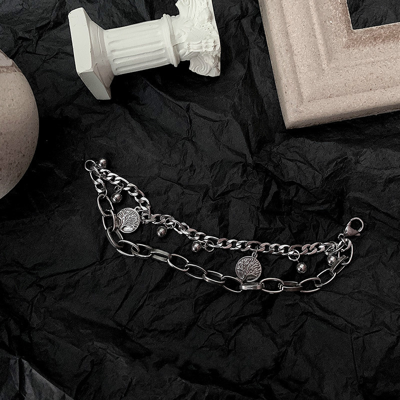 Vòng Tay Hai Lớp Mặt Hình Cây Phong Cách Hip Hop Hàn Quốc 19041