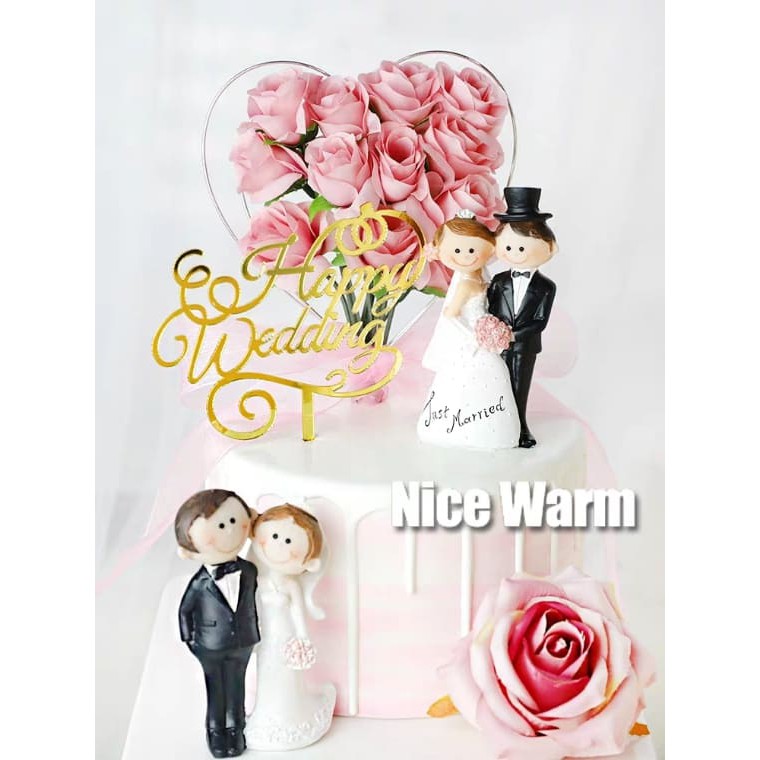 Cắm chữ mica HAPPY WEDDING màu vàng