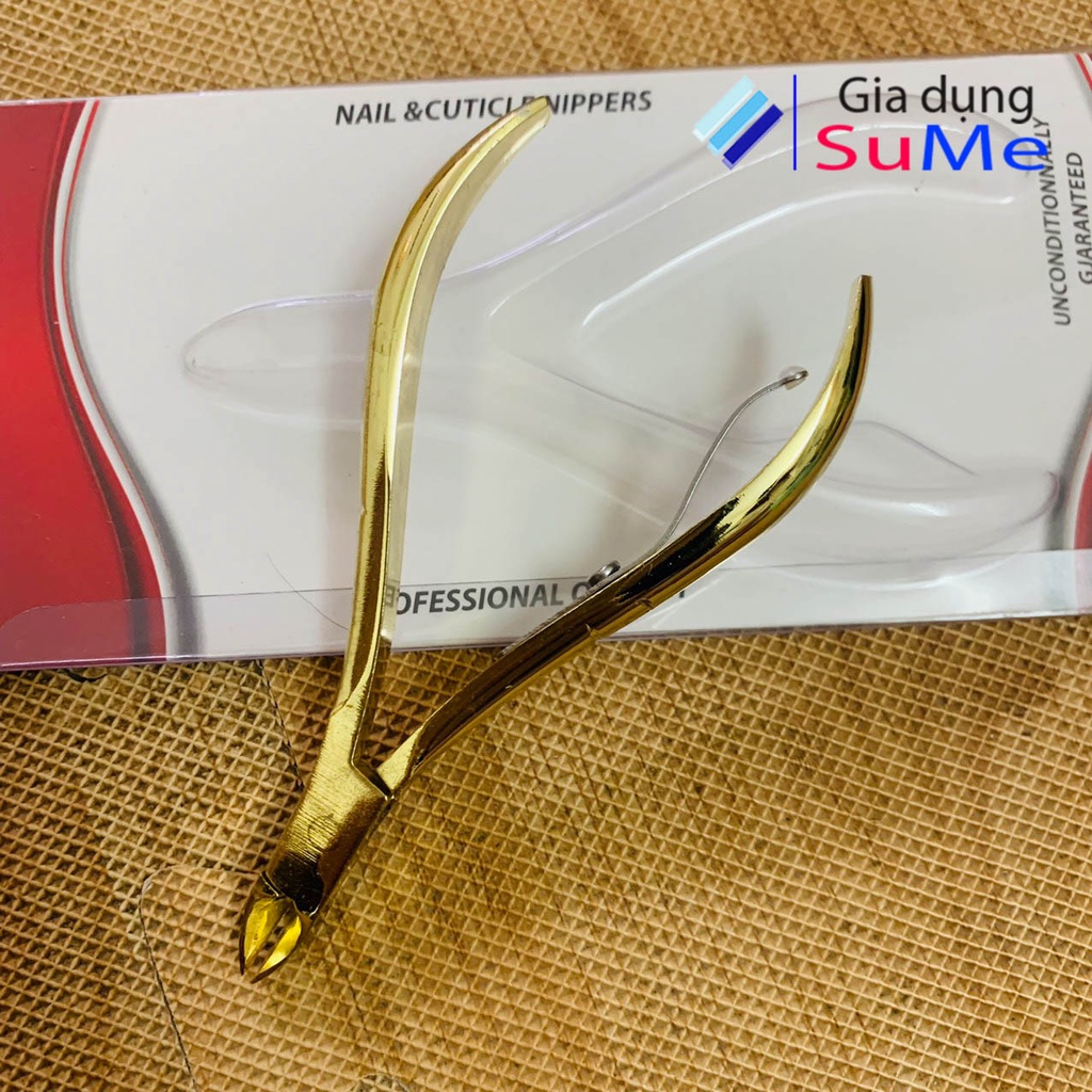 Kìm nhặt da kềm cắt móng tay kiềm bấm chân bán nguyệt Inox 304 mạ vàng loại tốt tặng kèm Dũa
