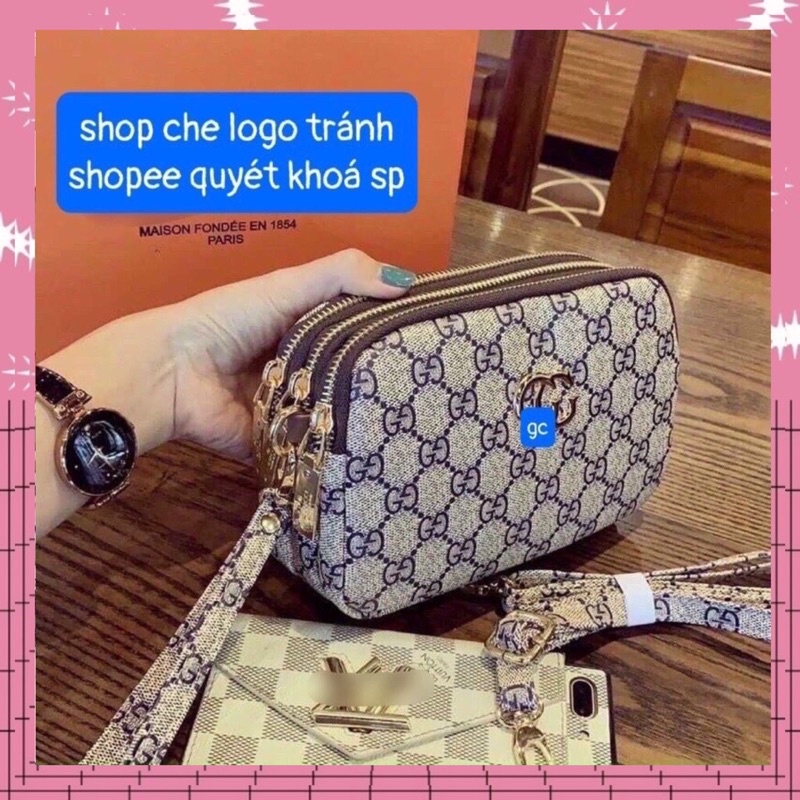 Túi Ví Gucii 3 Ngăn 3 khoá Kèm Dây Dài Đeo Chéo  Túi Đeo Chéo Nữ