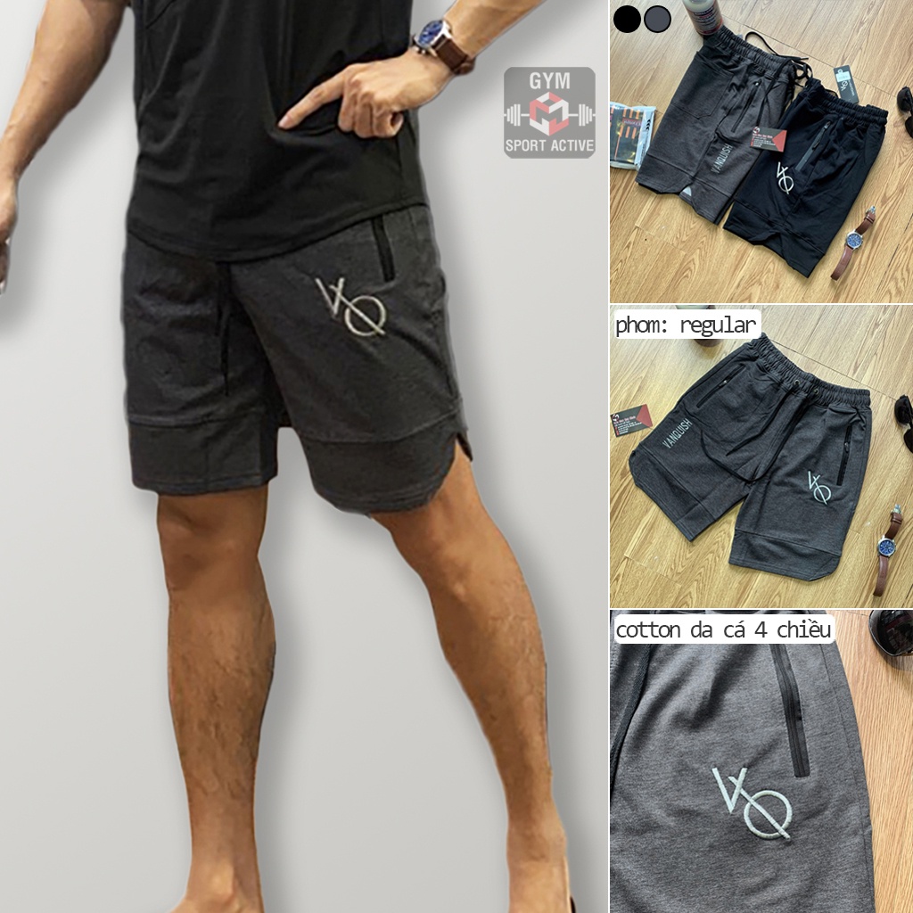Quần short nam thể thao quần đùi tập gym nam short VanQuish VQ thun da cá 4 chiều ( ảnh , vi deo thực tế)