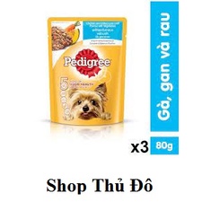 Bộ 3 túi thức ăn cho chó lớn dạng sốt Pedigree vị gà, gan và rau 80g