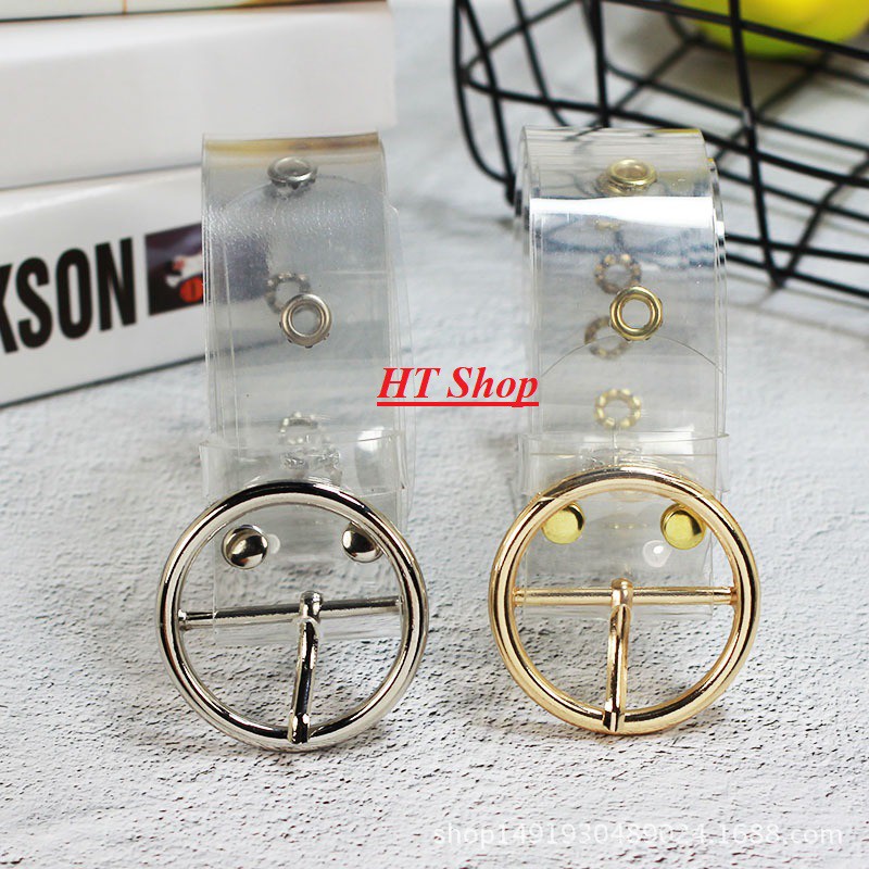 Thắt lưng nữ trong suốt - Bản 3,5cm Mặt vàng bạc