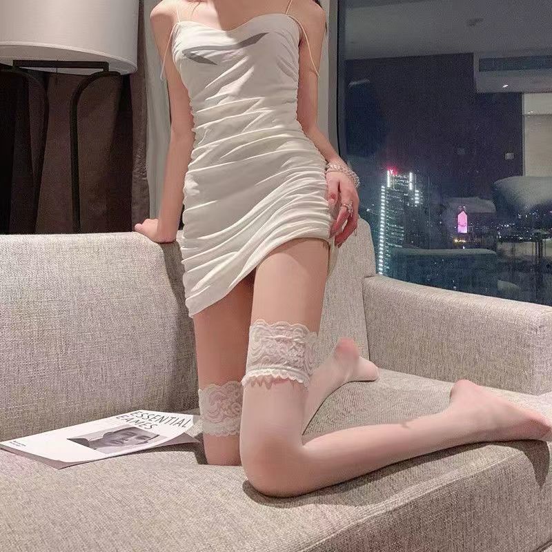 Tất Lưới Lụa Đen Siêu Mỏng Chống Trượt Đính Nơ Gợi Cảm Cho Nữ