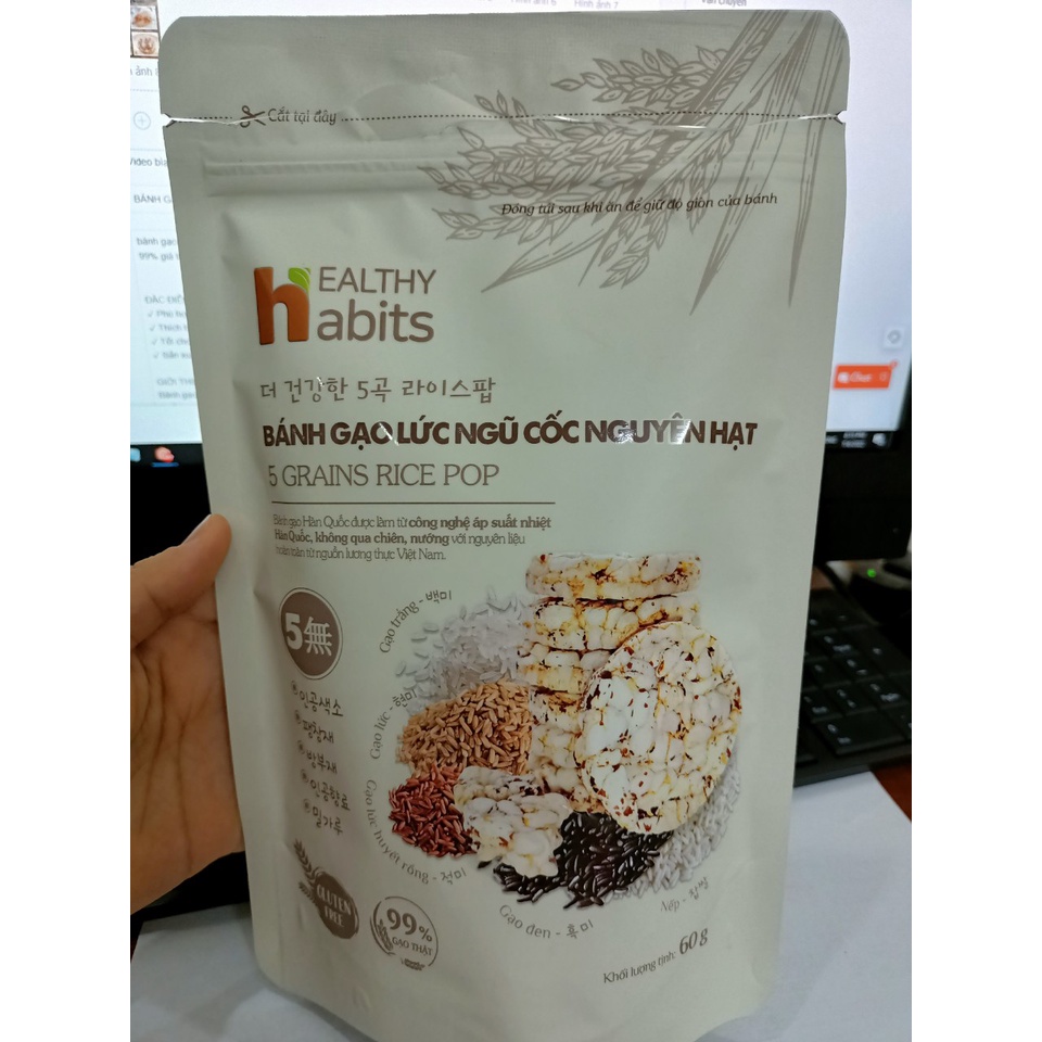 BÁNH GẠO LỨT NGŨ CỐC NGUYÊN HẠT ĂN KIÊNG HEALTHY HABITS 60g/ HỖ TRỢ SIẾT CƠ, EAT CLEAN, GIẢM CÂN