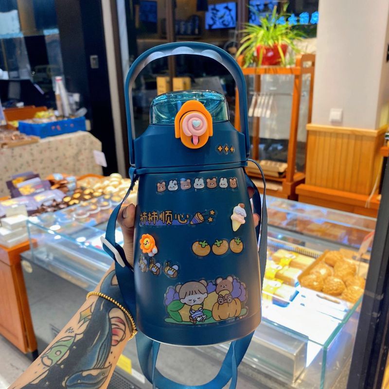 (Kèm ticker)Bình giữ nhiệt kute, giữ nhiệt lên đến 24h, chất liệu inox 304 an toàn ,có quai cầm, kiểu dáng xinh xắn