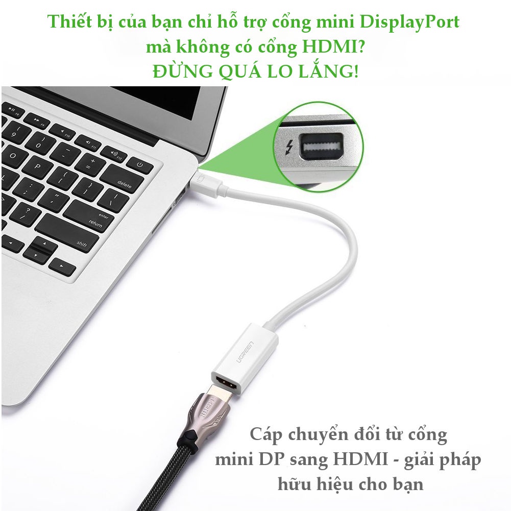 Ugreen 10460,10461 - Cáp Mini Displayport to HDMI chính hãng  ✔HÀNG CHÍNH HÃNG ✔