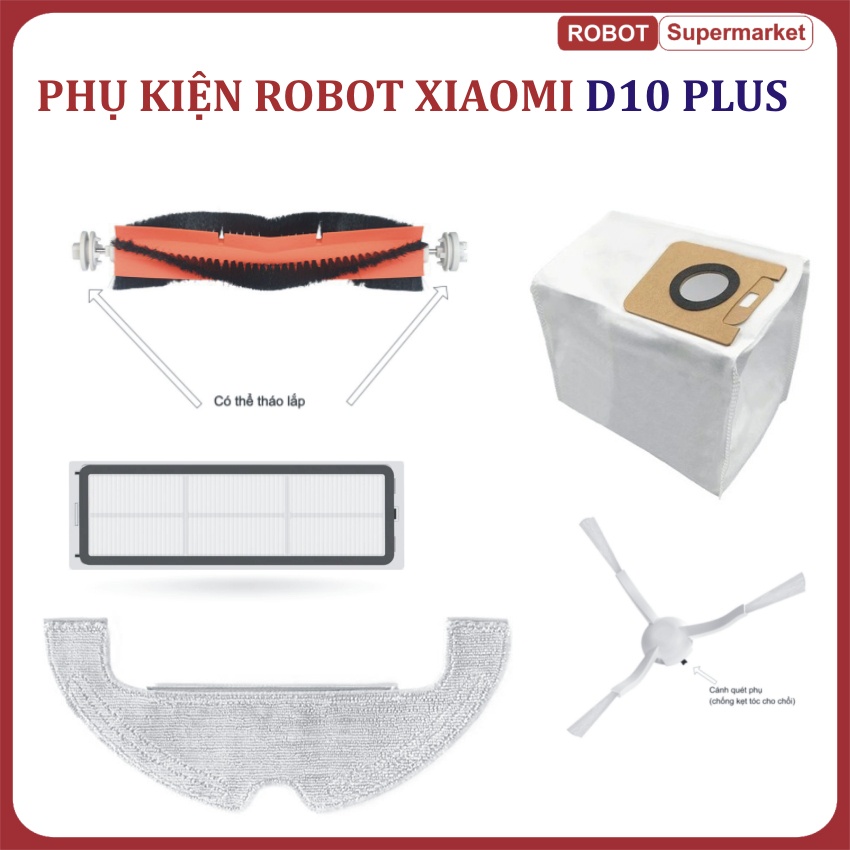 Phụ kiện Robot hút bụi Xiaomi Dreame D10 Plus - Chổi chính-Lọc hepa-Khăn lau-Chổi cạnh-Túi rác