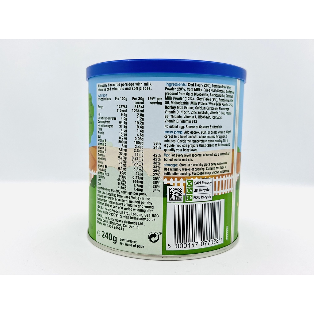 Bột Ăn Dặm Việt Quất HEINZ 240g (Date:31/8/2023) (Bé 7 Tháng Tuổi)