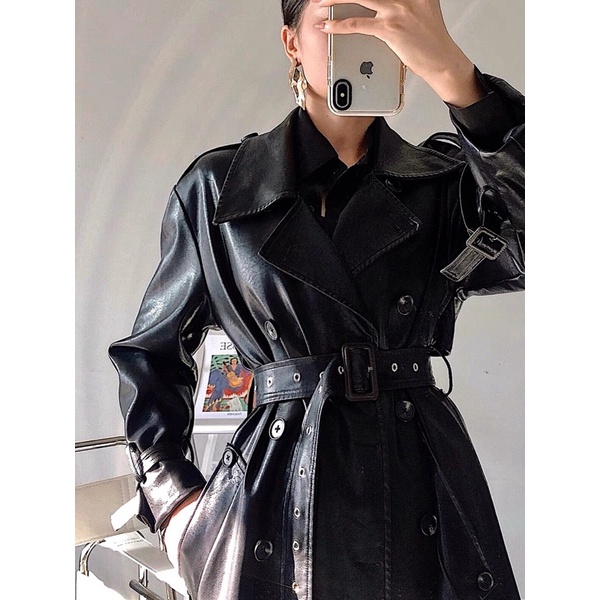Áo khoác da nữ dáng dài Ulzzang Hàn Quốc BORA SHOP sành điệu order