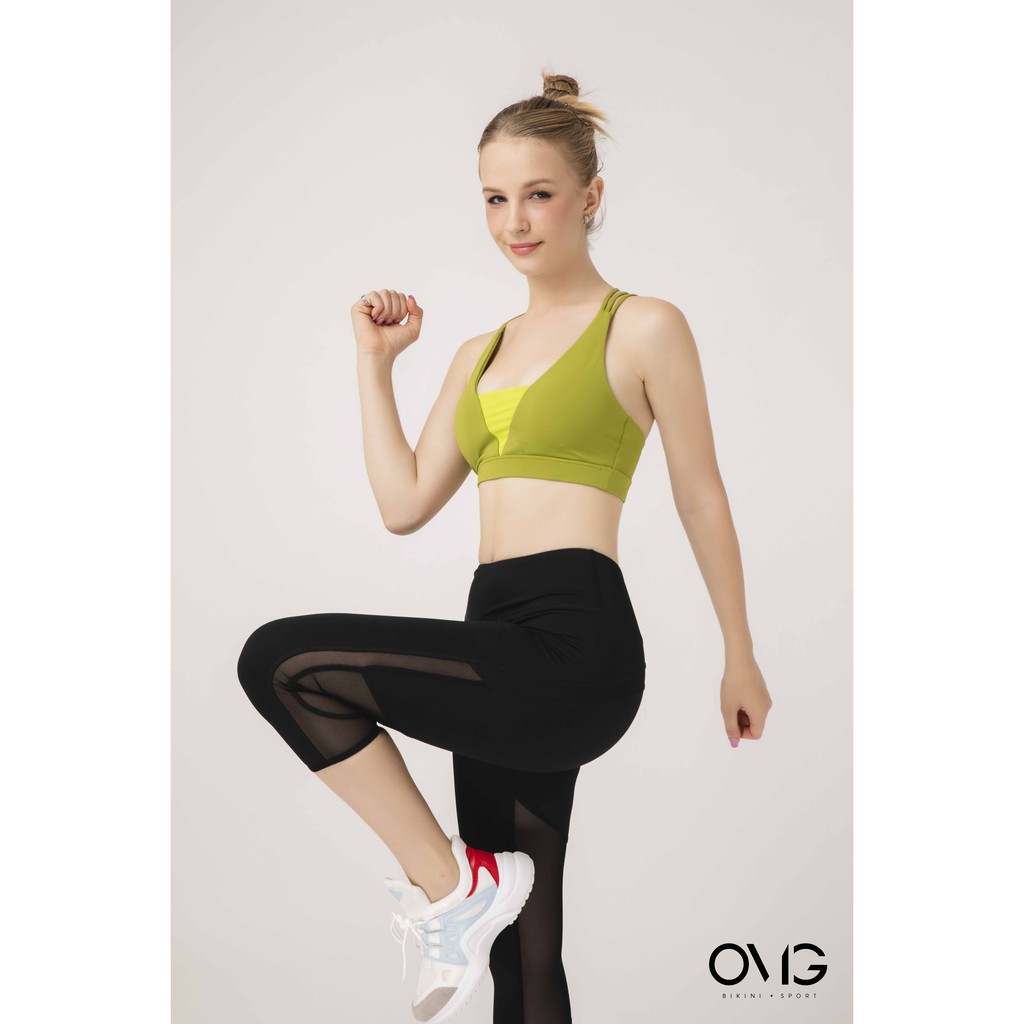 Áo tập Nữ OMG Sport kiểu bra phối lưới đan chéo dây- màu Xanh lá - BG087_GN