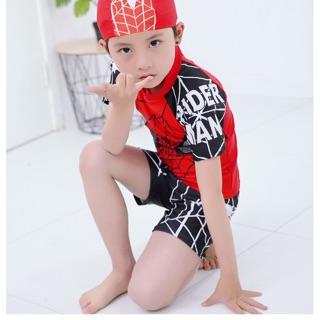 Đồ bơi bé trai hình nhện cực kute_ kèm nón bơi