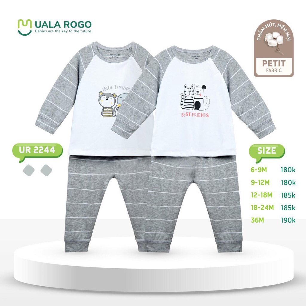 Bộ dài tay cài vai sợi tre họa tiết động vật trẻ em UR2082 Uala Rogo