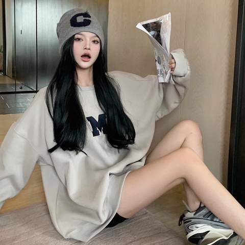 Áo Nỉ Nữ Dài Tay Cổ Tròn Thời Trang Hàn