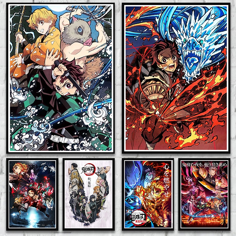 Demon slayer: kimetsu no yaiba tanjirou nezuko animeretro poster trang trí nội thất trang trí nghệ thuật tranh cafe bar hình nền giấy kraft chất lượng cao in và áp phích