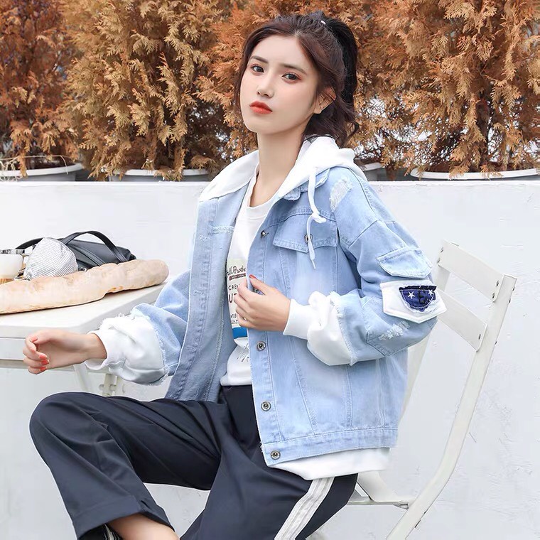 Áo khoác jean unisex có mũ nỉ, áo khoác bò form rộng nam nữ cực cool ngầu, cá tính, ấm áp cho mùa đông  - LARI JEAN