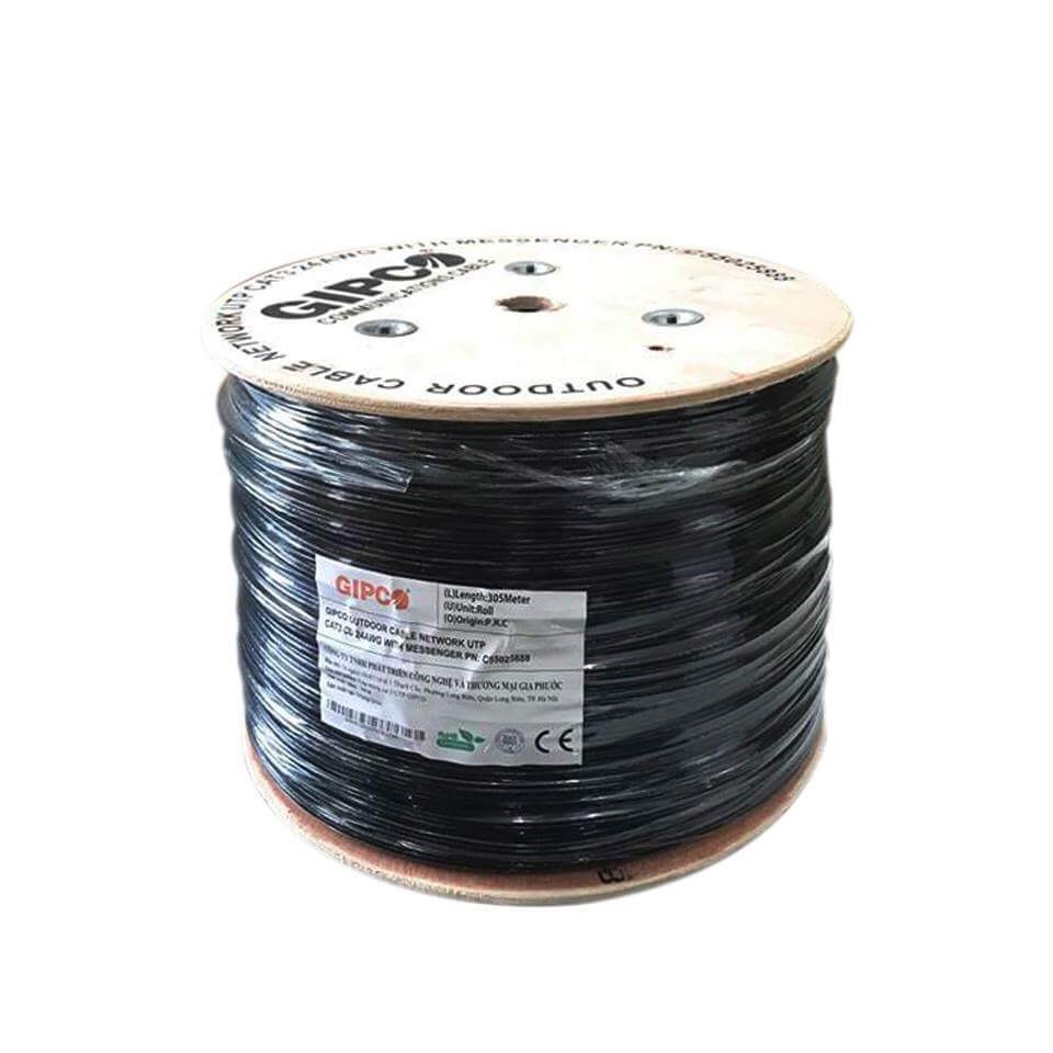 20m Cáp Mạng GIPCO Cat3 CU 4 Sợi đồng, Bấm sẵn 2 đầu. Có Dây Thép Cường Lực - màu đen