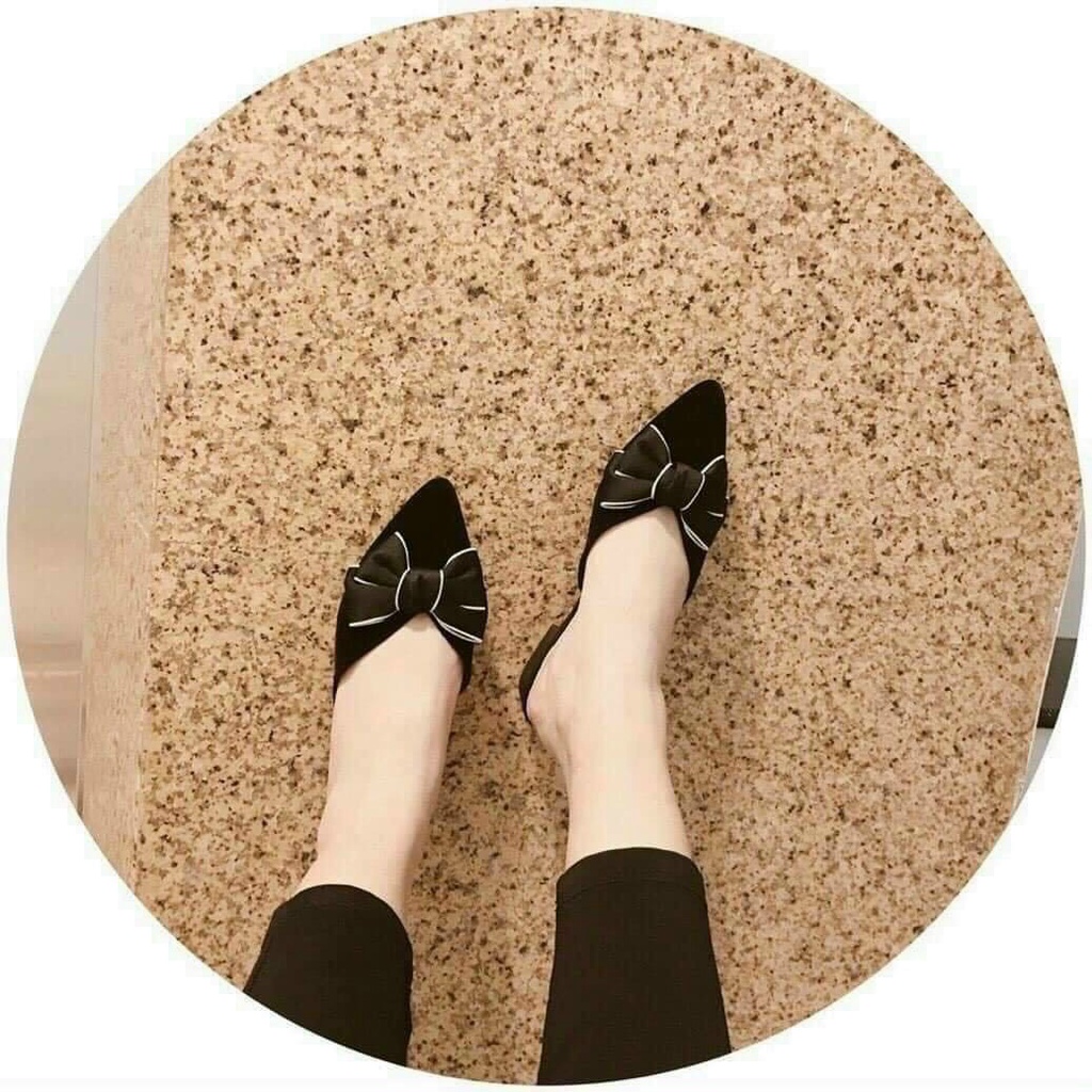 Giày sục nỉ nhung mũi nhọn nơ ren đế thấp - 2P