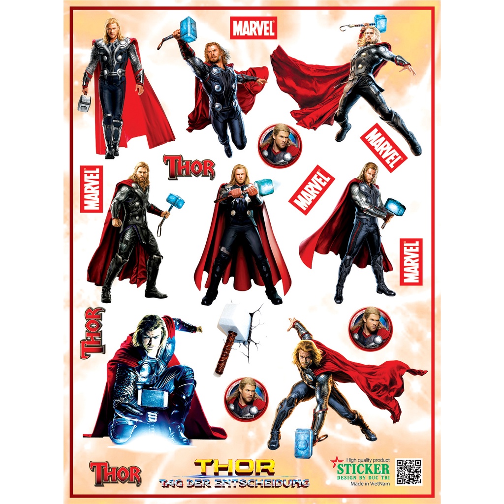 Bộ Sticker THOR, Miếng dán được cắt sẳn có màng bảo vệ chống nước chống trầy.