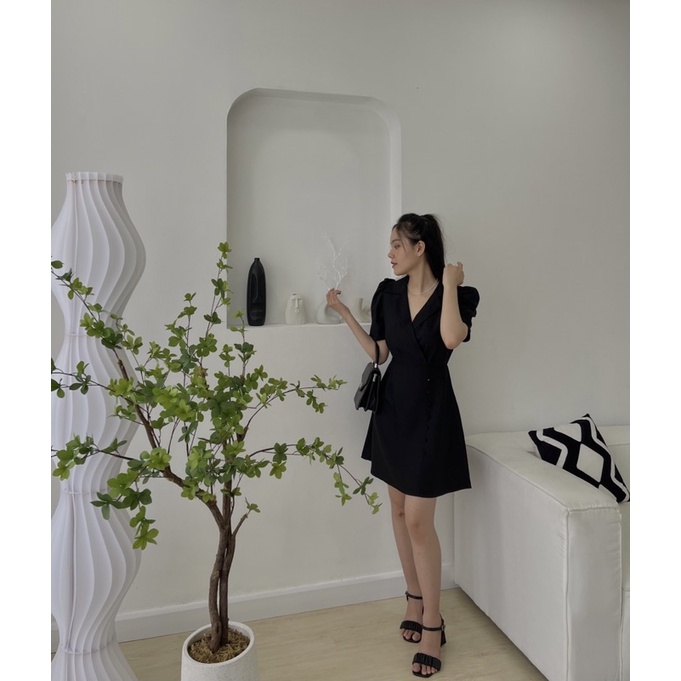 Đầm cổ vest nút bọc H97 ( CÓ BIGSIZE )