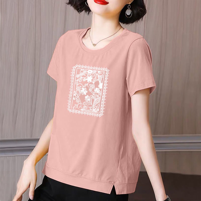 Áo thun cotton ngắn tay dáng rộng thời trang mùa hè cho phụ nữ trung niên