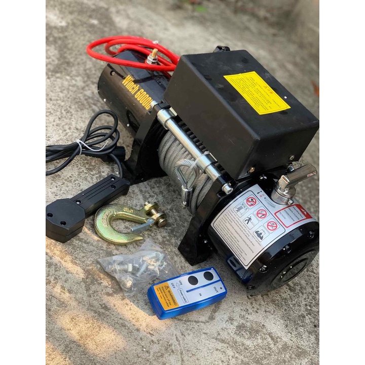 Tời điện ác quy 12v kéo xe kéo thuyền cưu hộ 6000lbs trọng tải kéo 2,75 tấn cáp 15M điều khiển từ xa