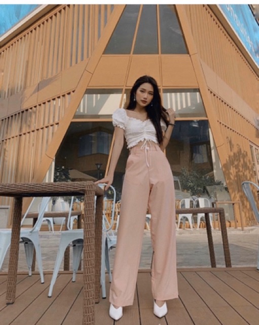 QUẦN CULOTTES 1 NÚT NUDE HỒNG