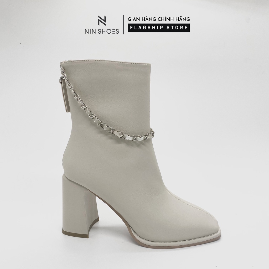 Giày Boot nữ 9p QCCC cao cổ xích kéo khóa sau da sần Ninshoes | BigBuy360 - bigbuy360.vn