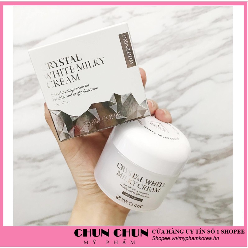 [Hàng Nhập Khẩu] Kem dưỡng trắng da - Kem dưỡng da 3W Clinic Crystal White Milky Cream 50gr [ Chính Hãng Hàn Quốc]