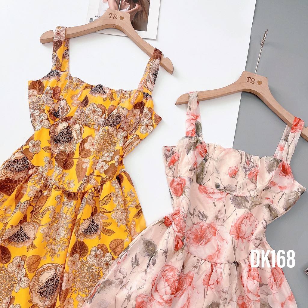 Váy xòe hoa 2 dây voan lụa nhẹ mát tôn vai đẹp eo thon DK168 | BigBuy360 - bigbuy360.vn