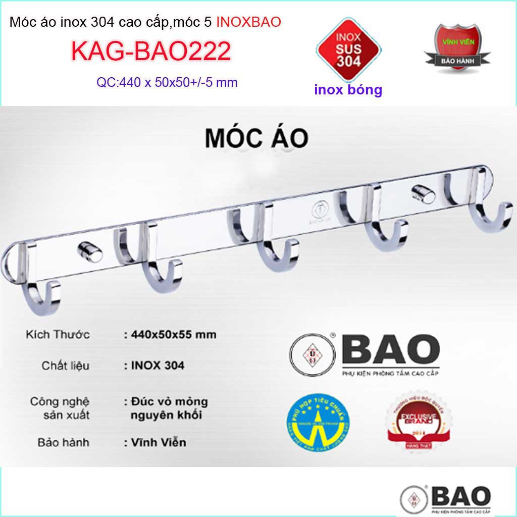 Móc treo đồ cao cấp Inox Bảo, móc áo phòng tắm Inox SUS304 KAG-BAO222