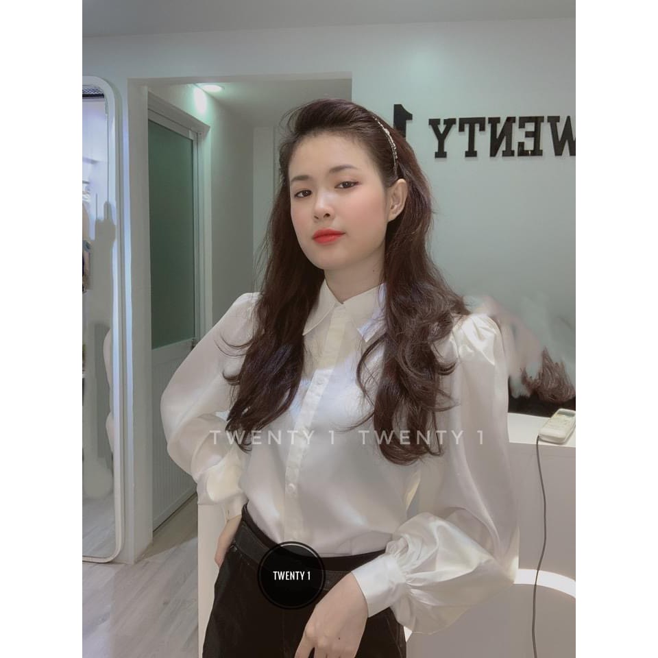 [Mã FAMAYWA giảm 10K đơn 50K] Áo Sơ Mi Lụa Bóng Trơn Tay Bồng Cổ Đức Cực Xinh | BigBuy360 - bigbuy360.vn