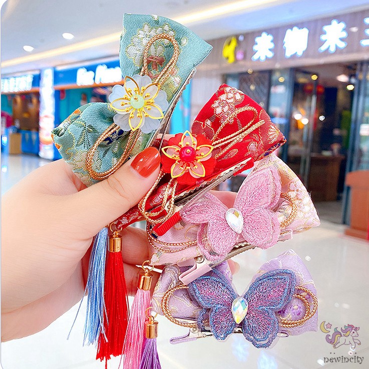 Nơ Cài Tóc Thiết Kế Tua Rua Phong Cách Trung Hoa Cho Bé Gái