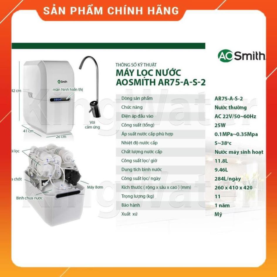 Máy Lọc Nước AOsmith AR75- A-S-2 [ Hàng chính hãng - Bảo hành 12 tháng ] BM