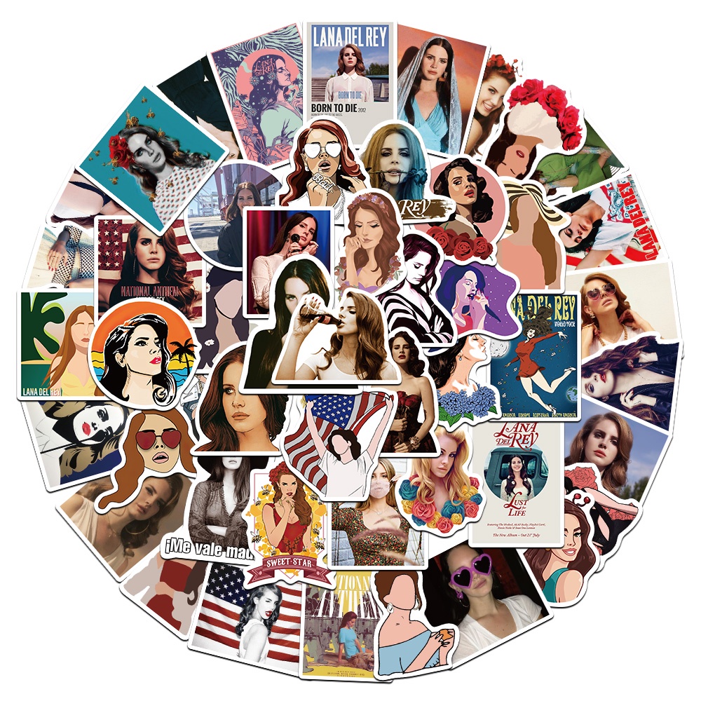 Bộ 50 Miếng Dán Chống Thấm Nước Hình Ca Sĩ Lana Del Rey Dùng Để Trang Trí Xe Hơi/Laptop/Điện Thoại/Máy Tính