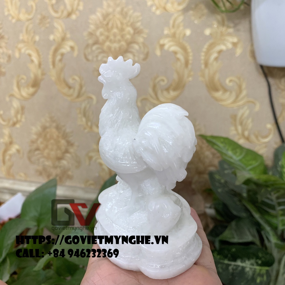 Tượng con gà - Tượng Đá Trang Trí Gà Phong Thủy - Màu đá trắng non nước - Chiều cao 12cm