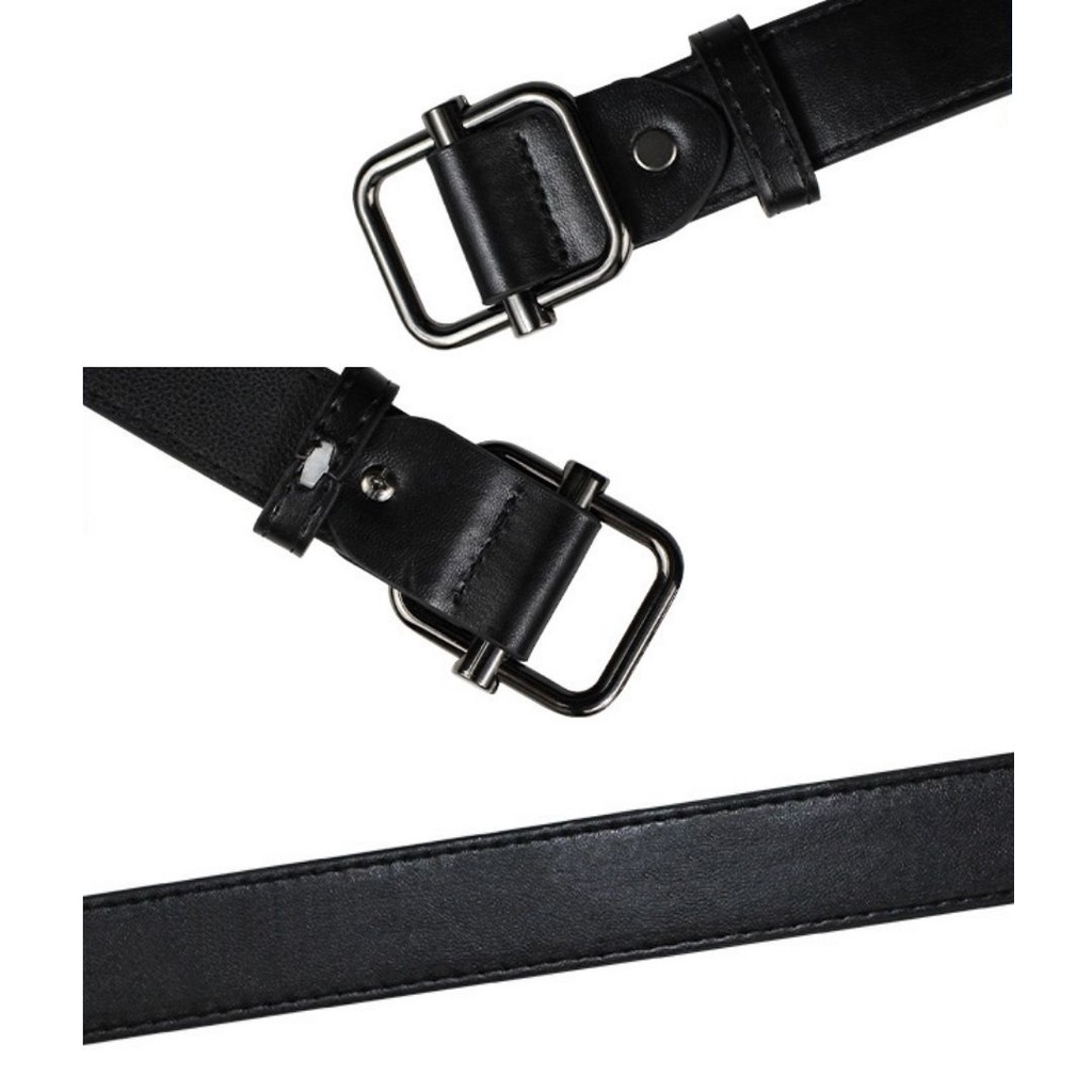 Thắt lưng nam nữ BROO bản nhỏ 3cm màu đen, dây nịt da ulzzang Hàn Quốc không cần lỗ bấm
