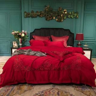 bộ chăn ga cưới ĐỎ HẠNH PHÚC set 6 món sang trọng
