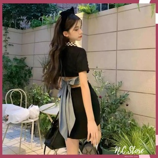 Đầm Body Polo Cổ Caro Khoá Kéo Nơ Lưng