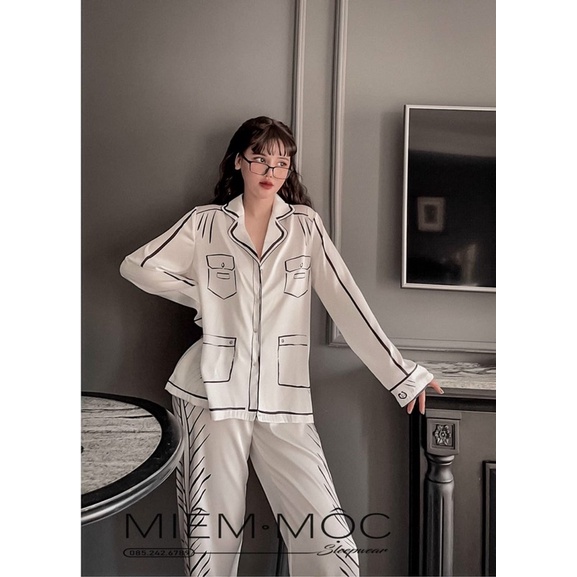 Bộ pijama Lụa QC Mẫu Mới Tay Dài Quần Dài Siêu Hot