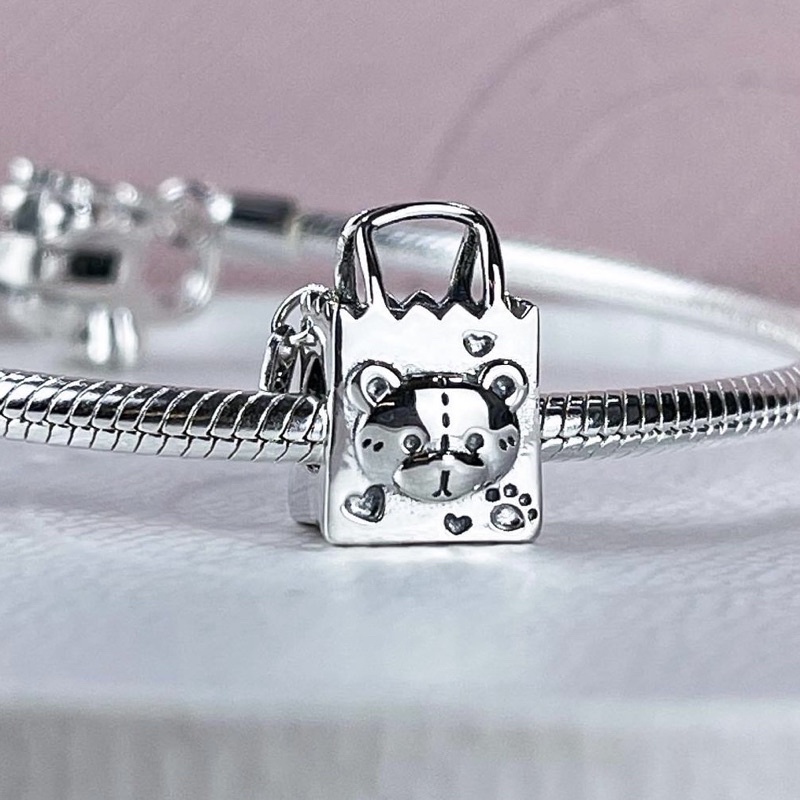 Charm túi xách hình Gấu xinh bạc s925 Cao cấp - Có bảo hành - HÀNG SẴN