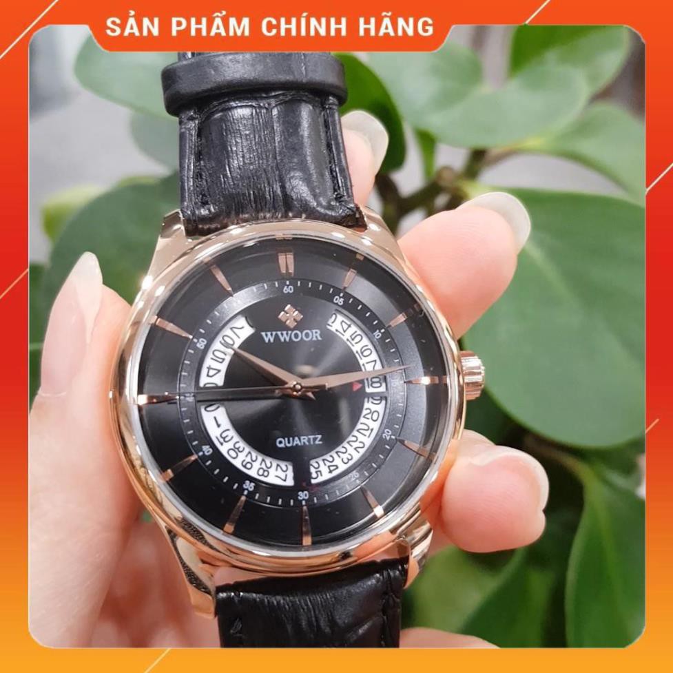 Hot!!! Đồng hồ nam dây da cao cấp có lịch chống nước, chống xước chính hãng WWOOR - Tony Watch 68 giá re