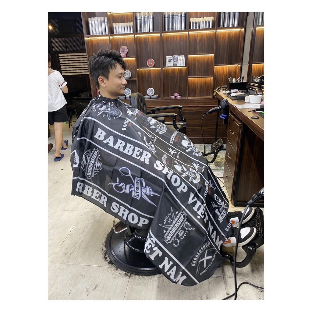 Áo choàng cắt tóc Akuma AC08 họa tiết trắng Barber Shop