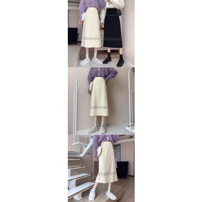 Chân váy len dáng dài Xẻ LUHAZO Quảng Châu Chất Đẹp Chân Váy Bút Chì  C1-5