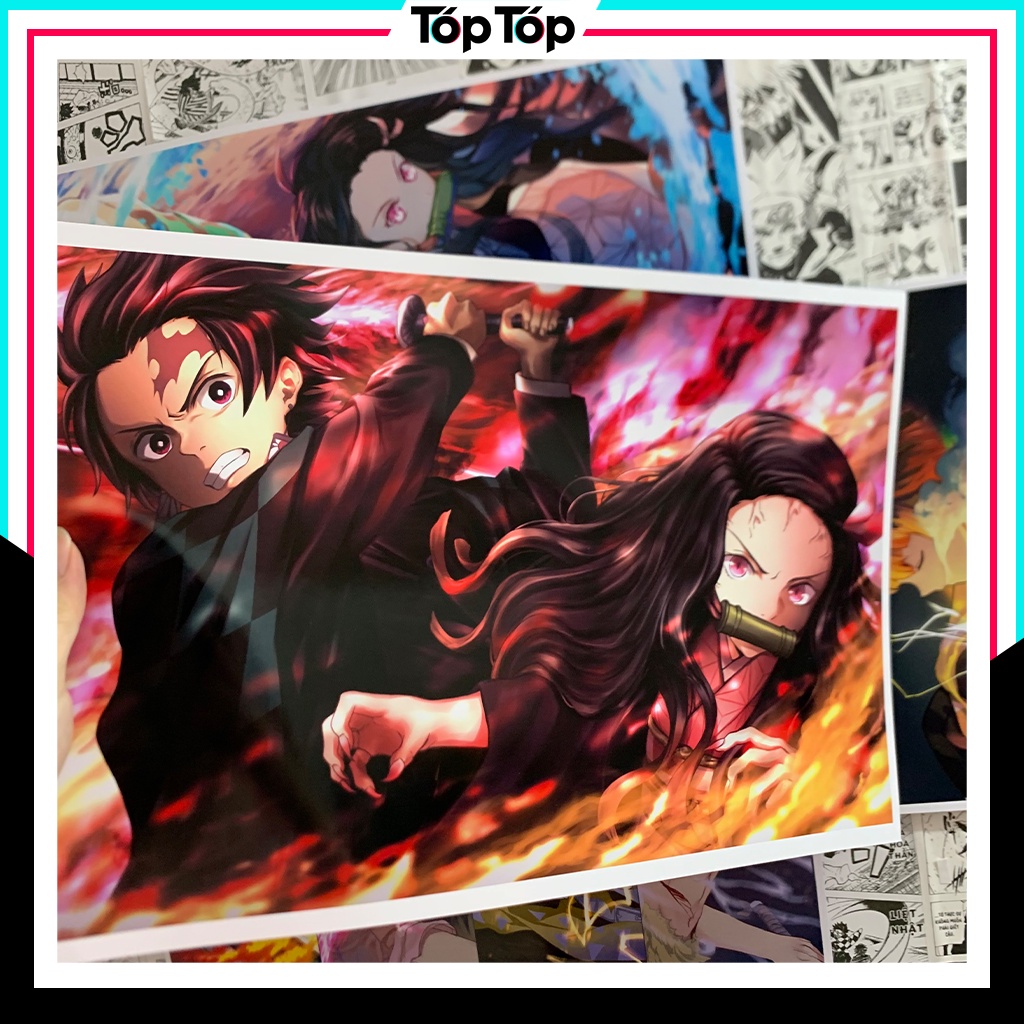 Poster anime Kimetsu No Yaiba, tranh dán tường manga wall decor KNY