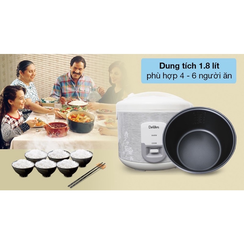 Nồi cơm điện nắp gài Delites 1.8 lít NCG1805