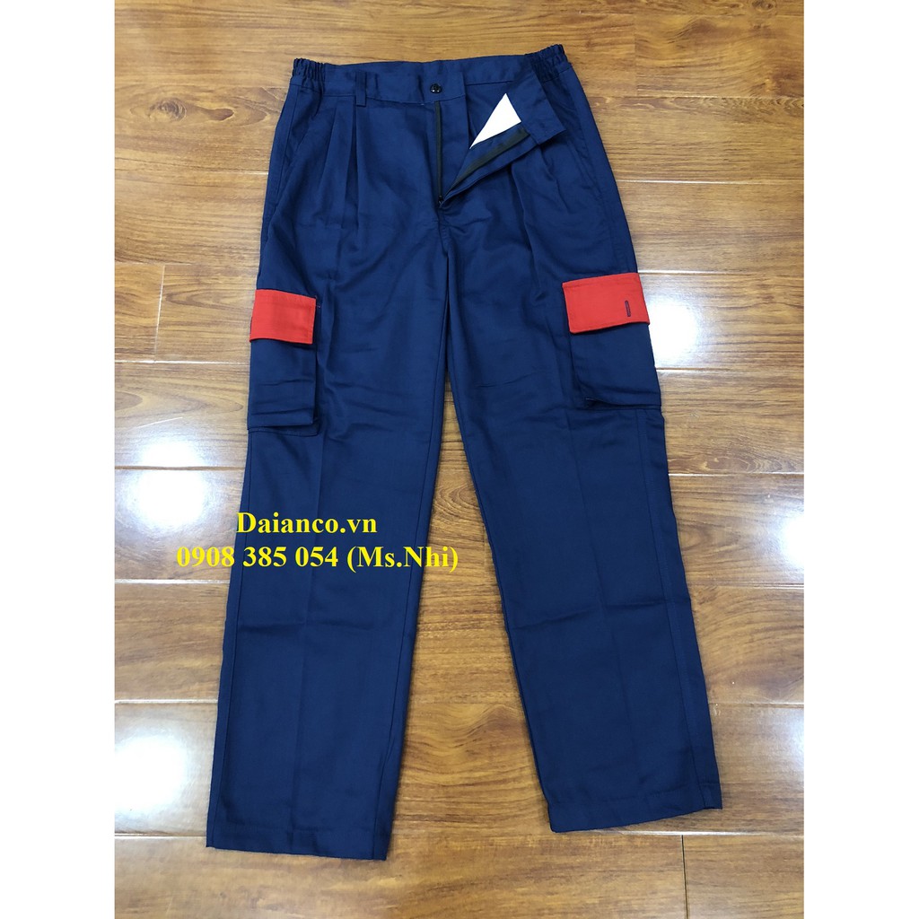 Quần áo bảo hộ tay dài màu tím than phối đỏ DN14 vải kaki thấm hút mồ hôi - Hình thật