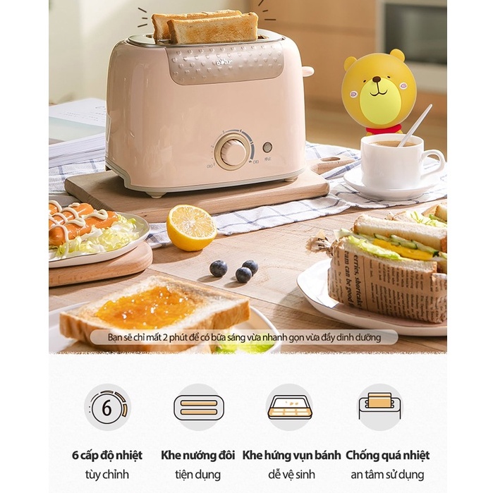 Máy nướng bánh mì sanwich Bear DSL-601 ( bản Quốc tế) 2 khe nướng với 6 cấp độ chống quá nhiệt nướng đều không cháy