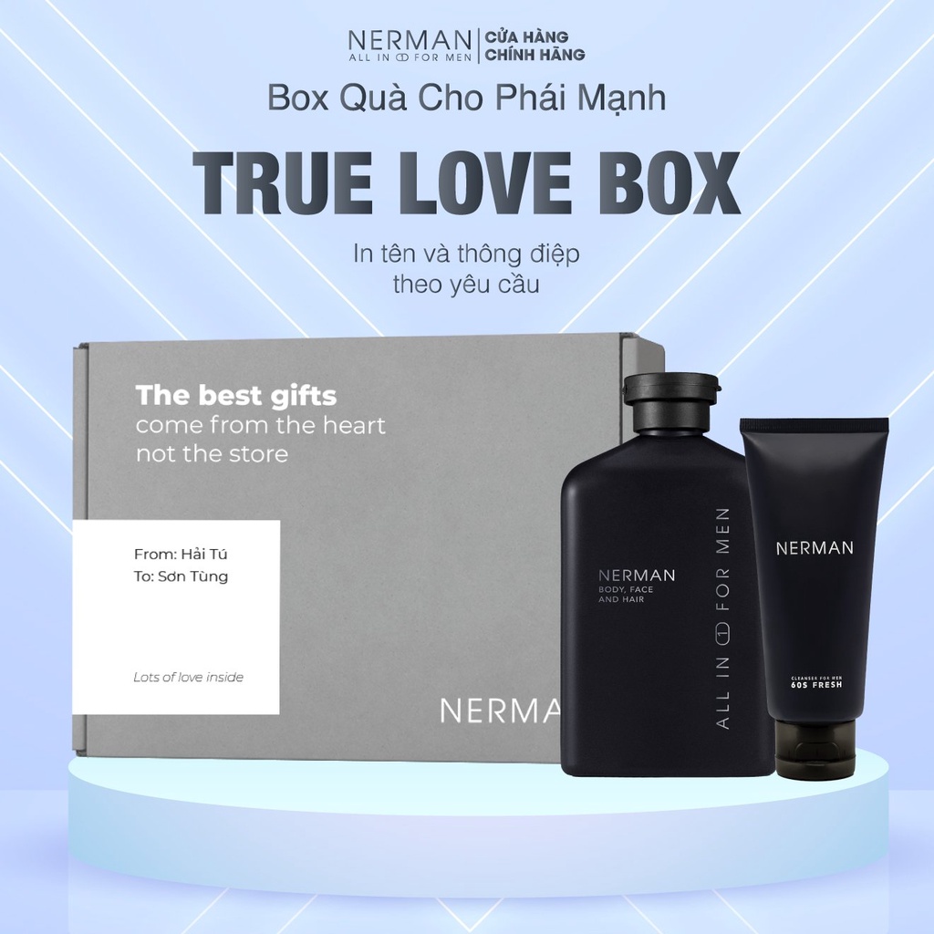 Bộ quà tặng nam giới TRUE LOVE BOX Sữa tắm gội hương nước hoa 350ml &amp; Gel rửa mặt 100ml