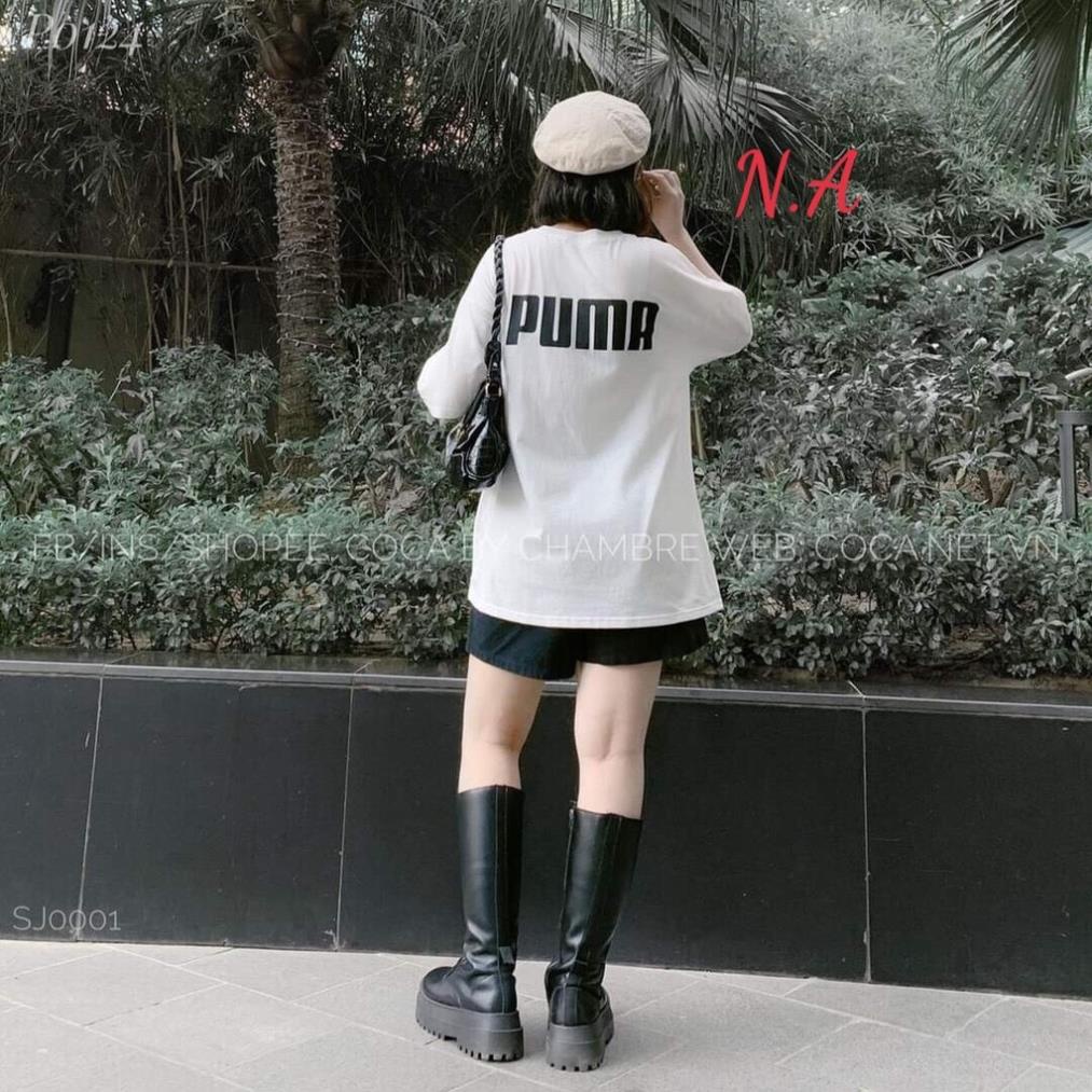 Áo phông tay lỡ PUMA chất cotton su nam nữ tay lỡ dáng thụng freesize